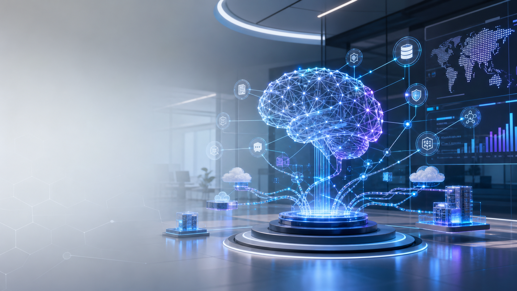 Abstract enterprise AI knowledge network with secure cloud and analytics elements